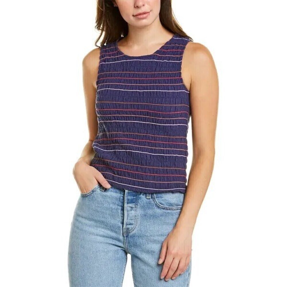 Madewell Sleeveless Rainbow Stitch Smocked Tank Top In Purple Size L